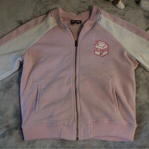 Hot topic strawberry milk bomber jacket, size small
